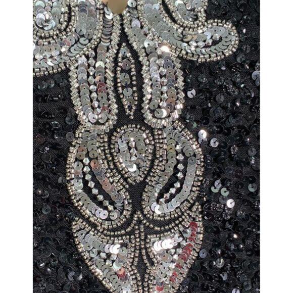 NWT Enchanted Black & Silver Sequin Beaded Chain Straps Backless mini Dress SZ 6 - Picture 10 of 16